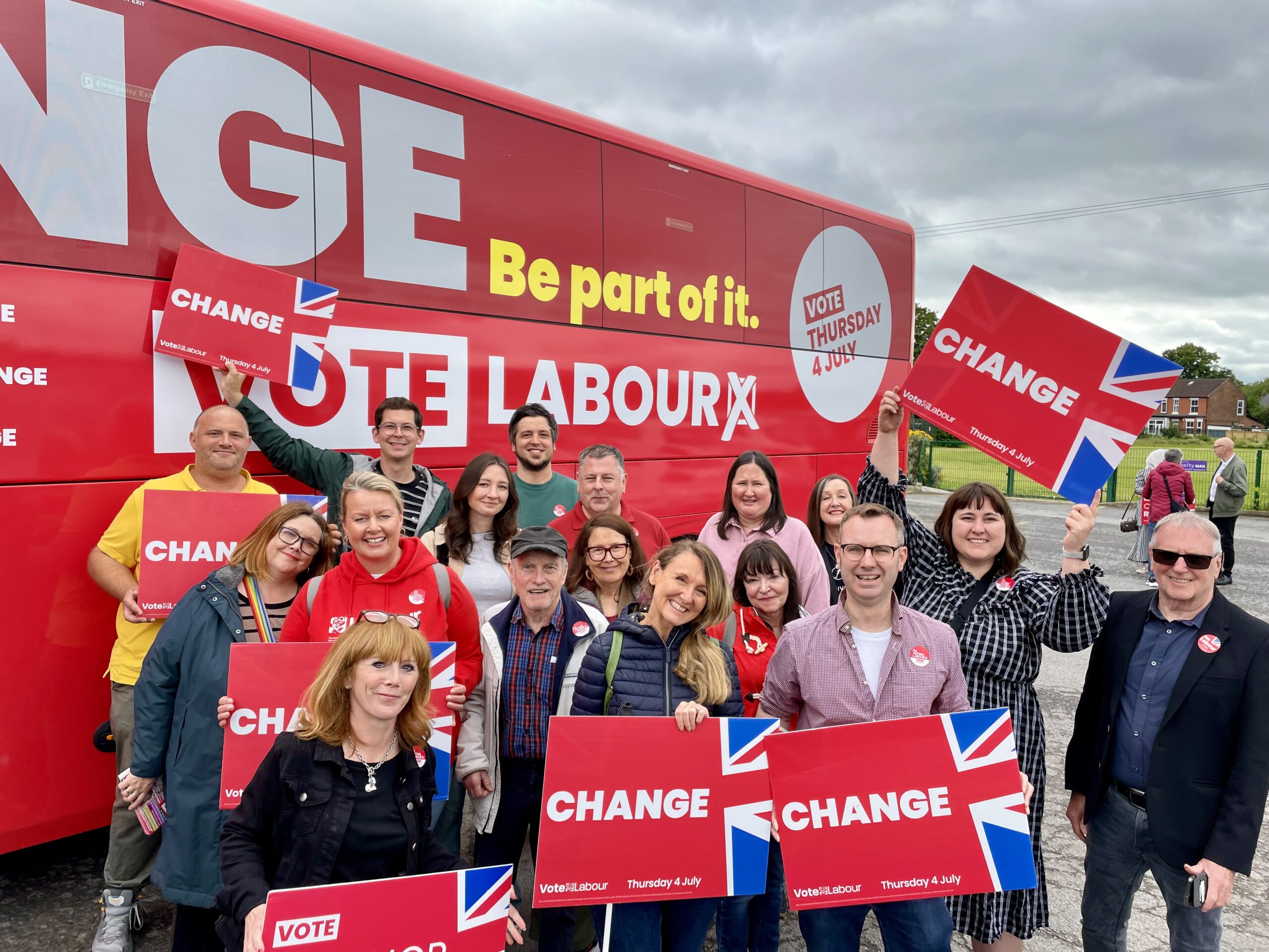 Members of Trafford Labour Group outside the Labour Battle Bus