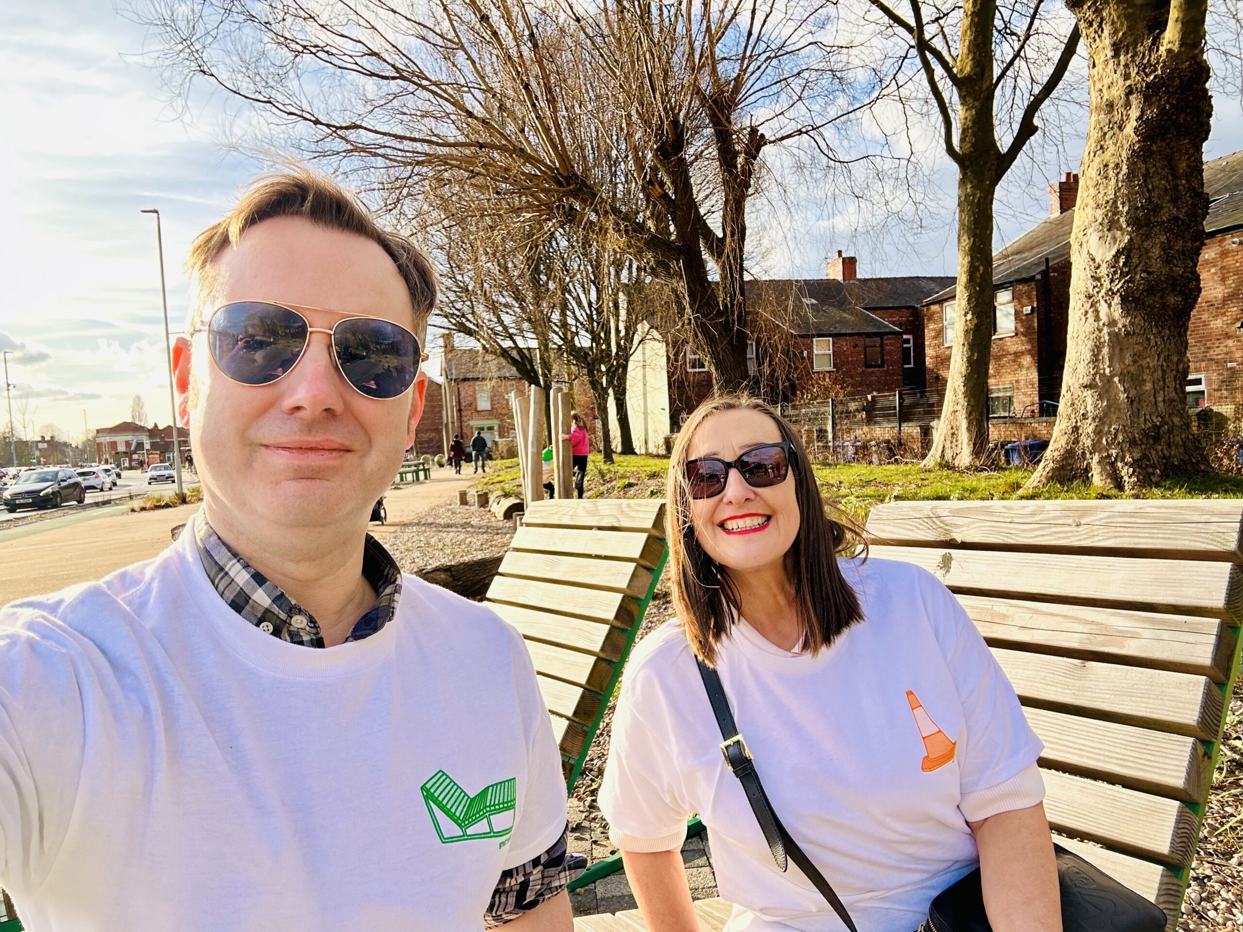 Tom and Jane enjoying the Stretford sunloungers!