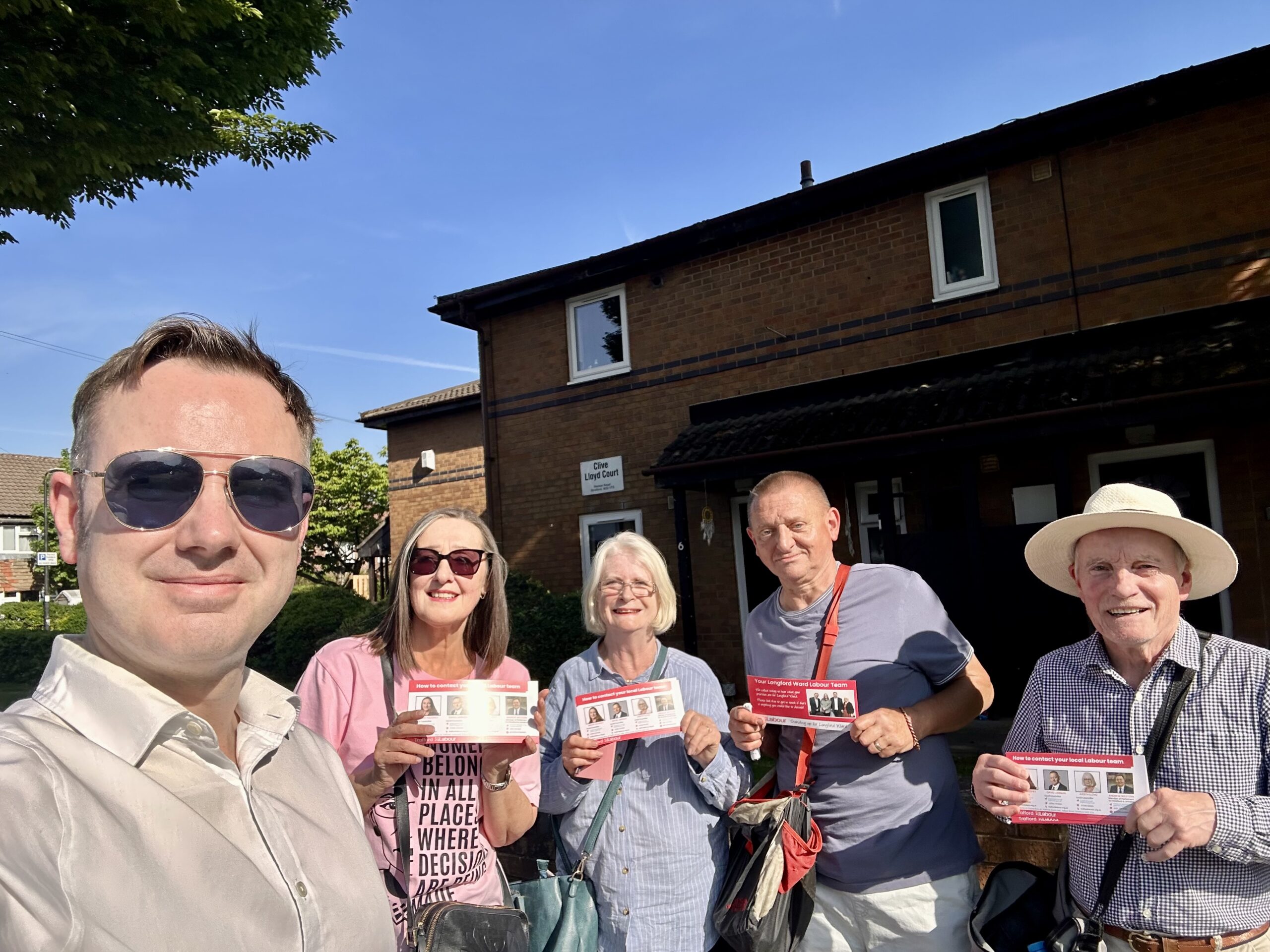 Tom with councillor colleagues on the doorstep in Longford Ward