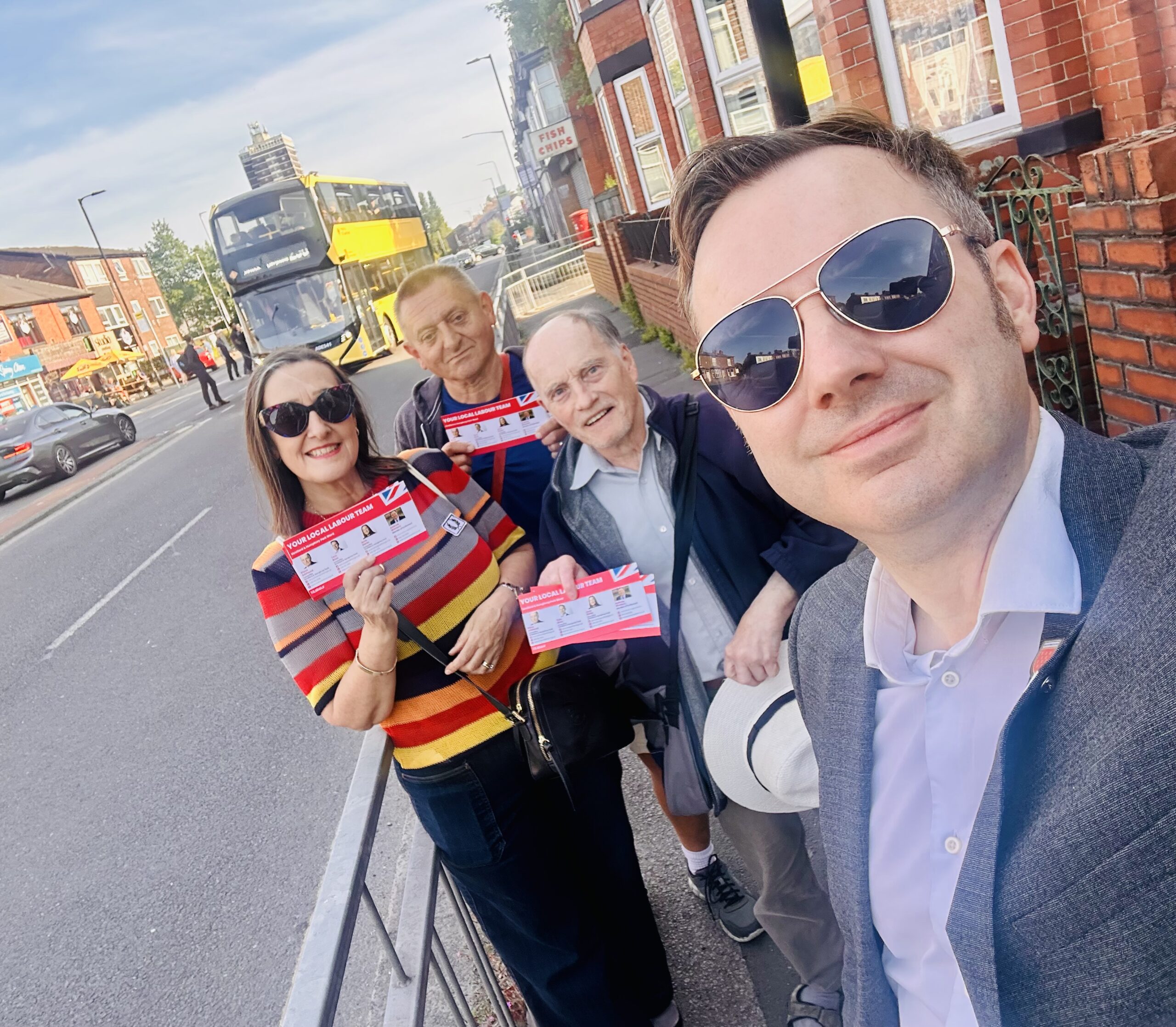 On the doorstep in Stretford with Cllrs Jane Slater, Steve Adshead & Dave Jarman