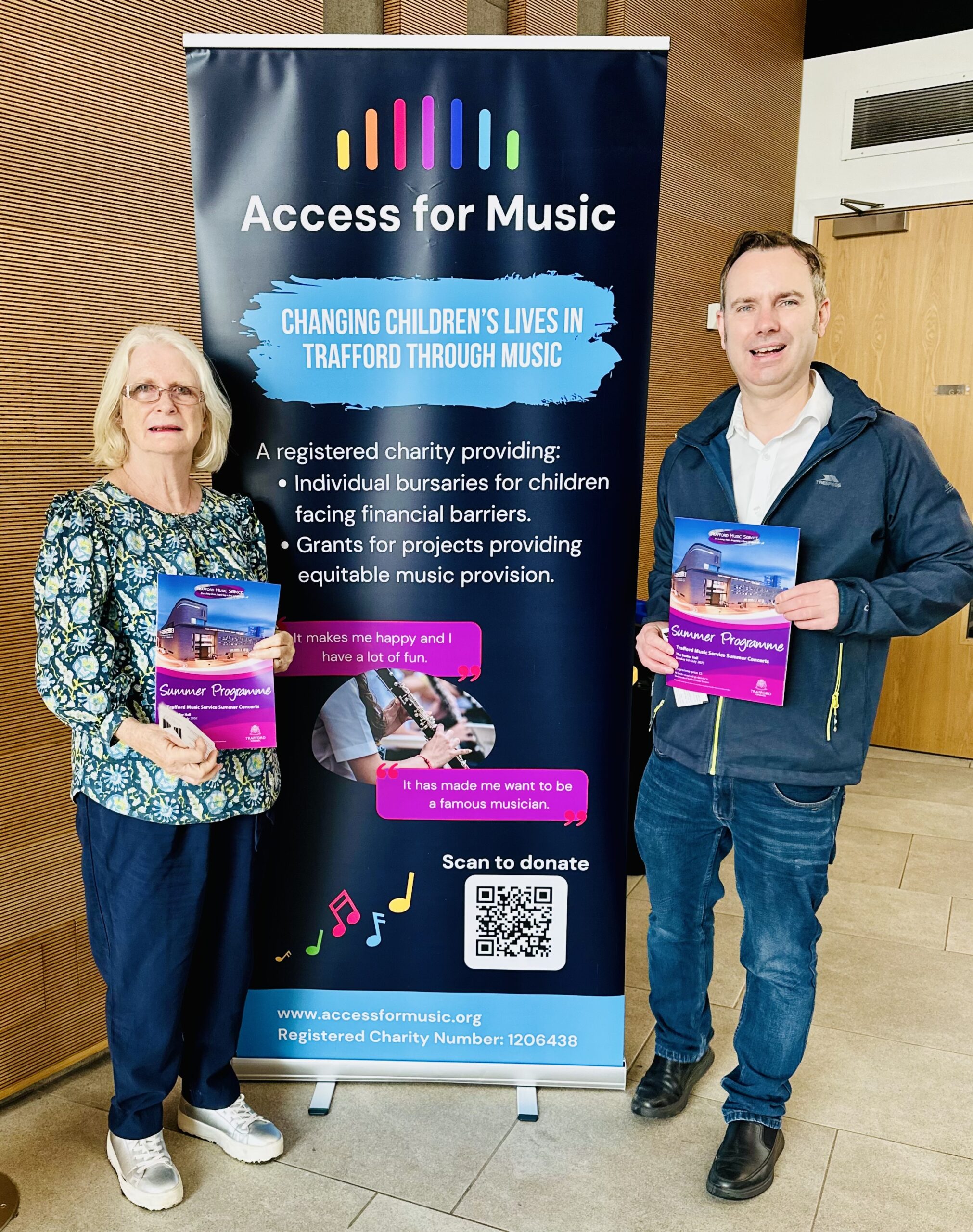 Tom with Cllr Judith Lloyd at the Trafford Music Service Summer Concerts