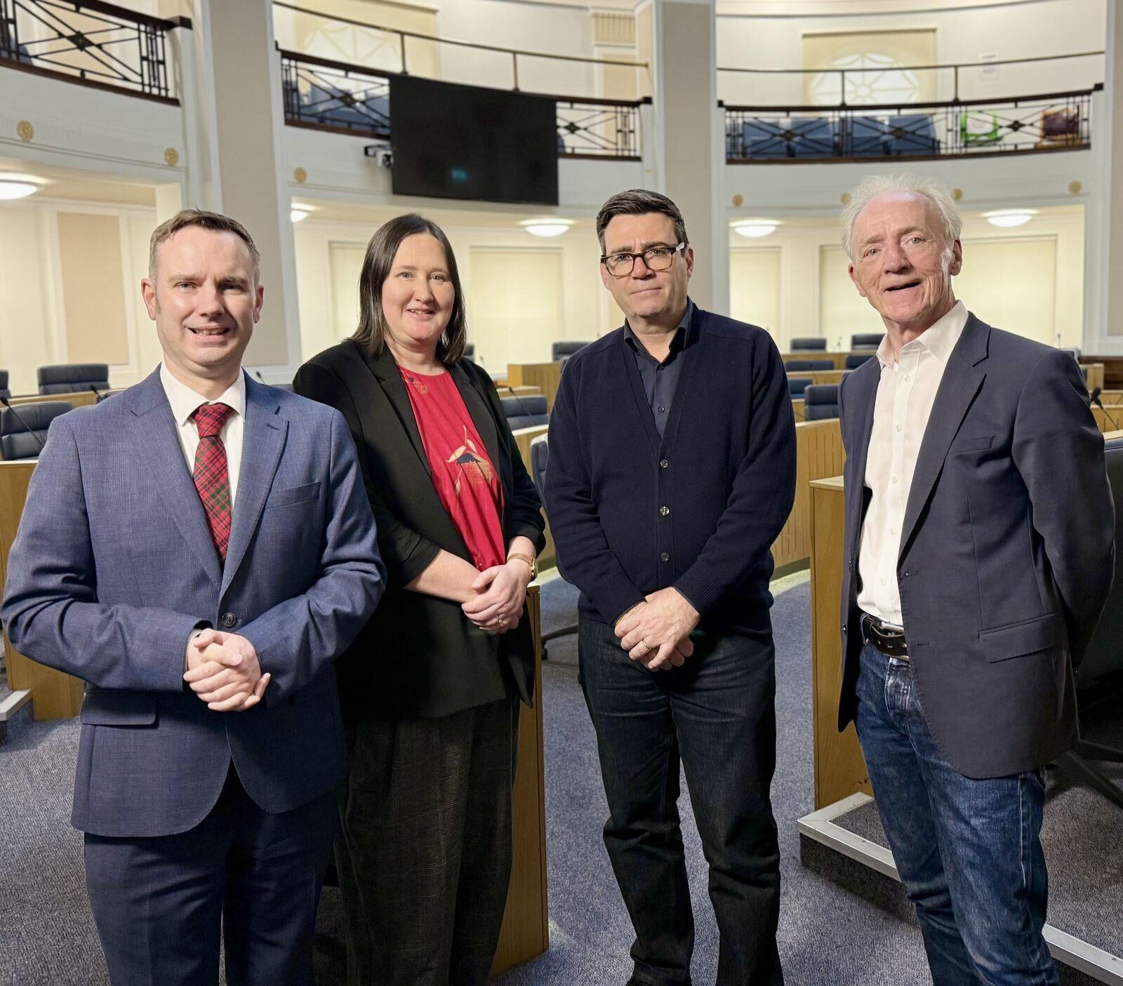 Tom Ross with Liz Patel Andy Burnham an George Devlin.