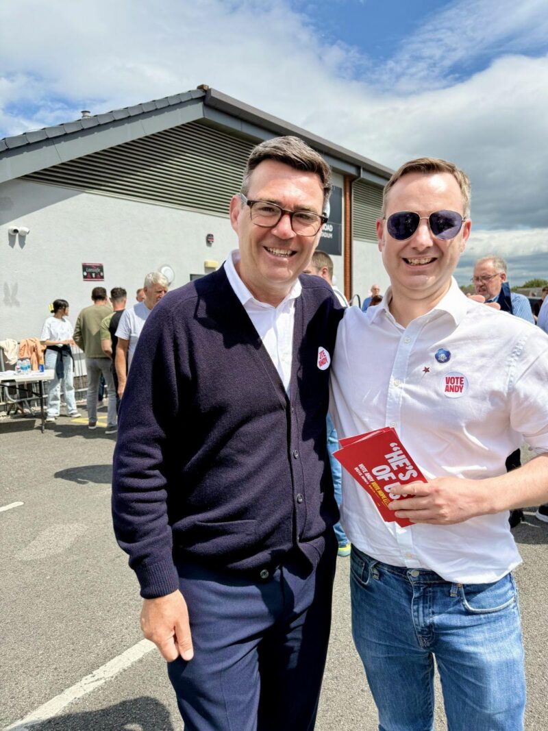 Tom Ross with Andy Burnham on Polling Day in Makerfield Constituency 